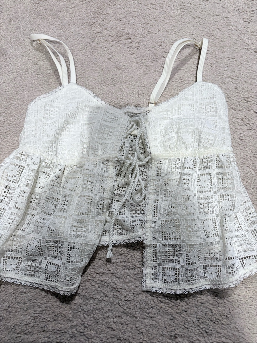 aerie White Lace Lace-Up Peplum Cami